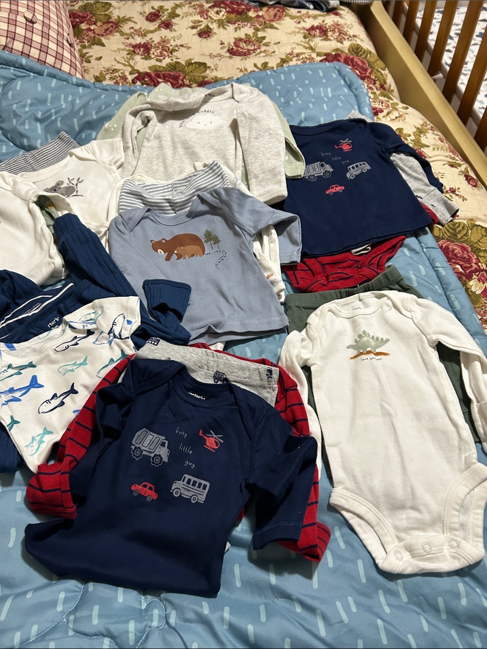 Carter's Navy, White, Light Blue & Red Baby One-Piece Bodysuit Lot